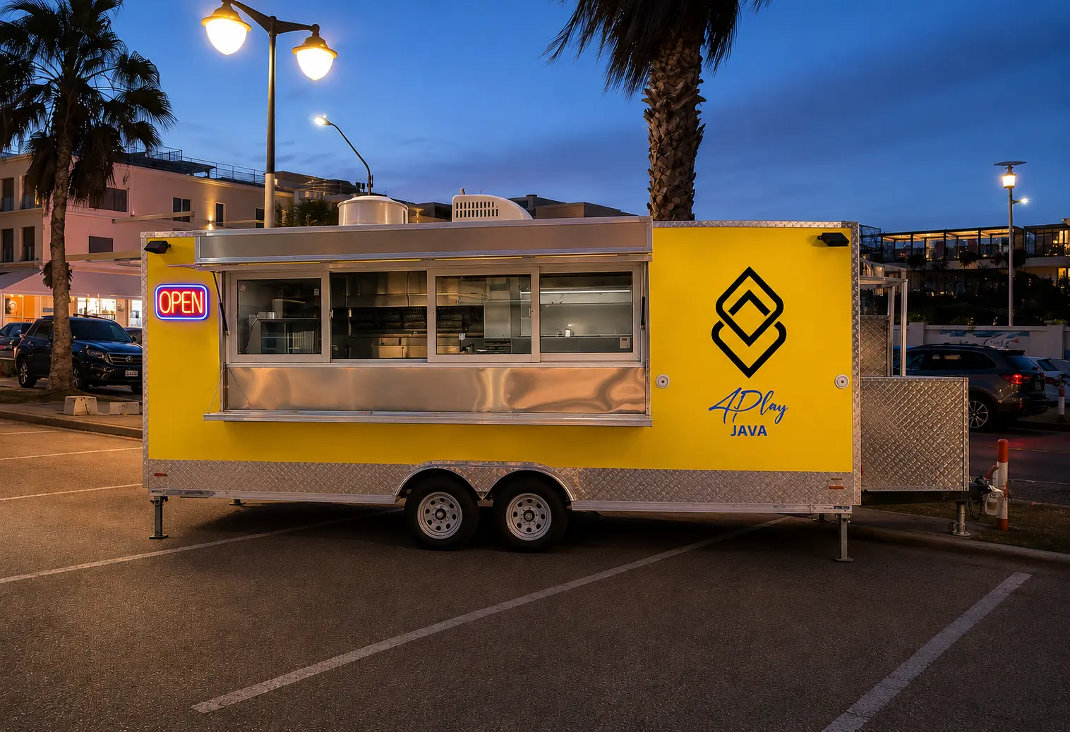 4Play JAVA Food Truck Trailer at Palm Beach Plaza Aruba